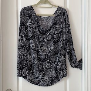 Lane Bryant blouse cowl neckline. Black, gray